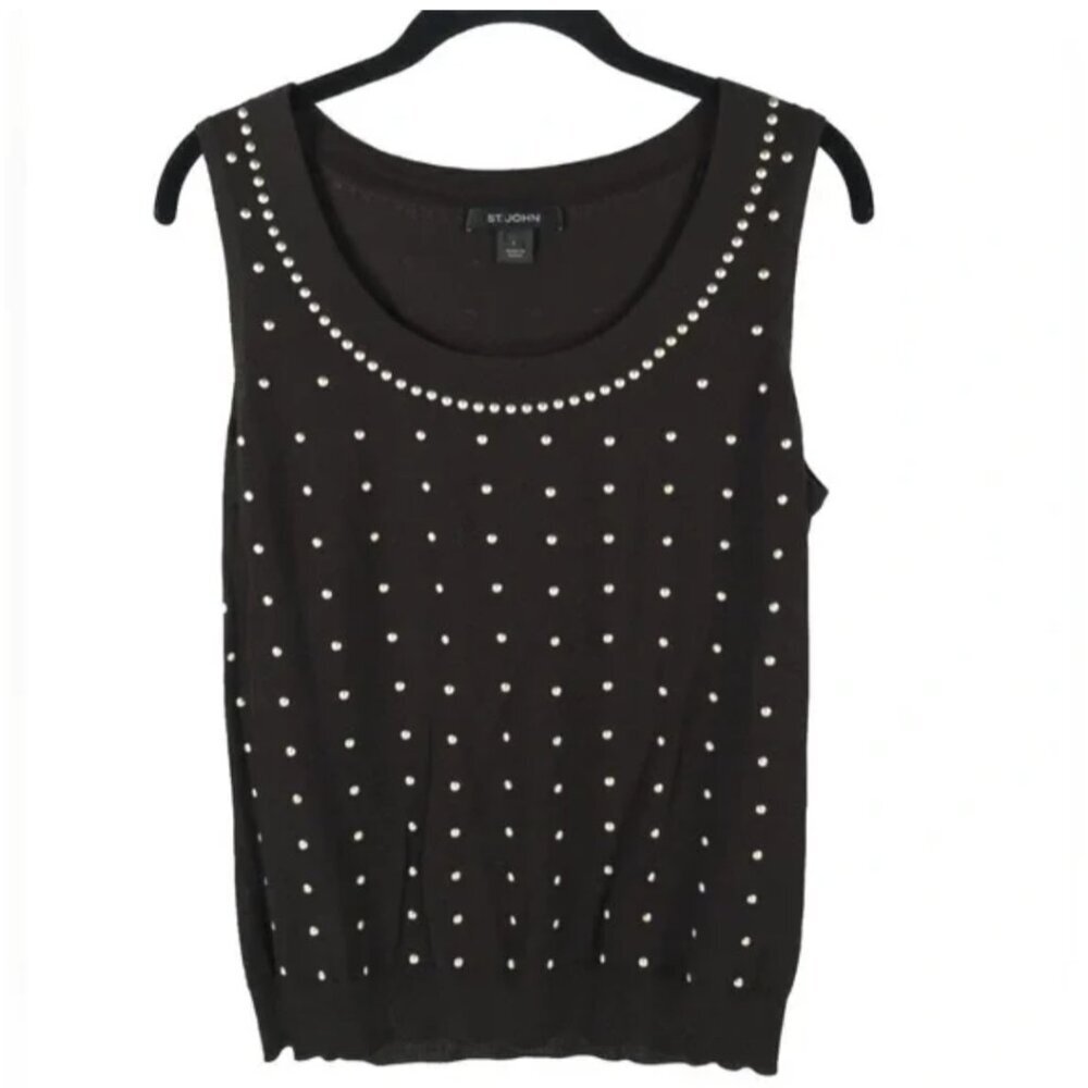 ST. JOHN WOOL Blend Riveted Chocolate Brown Shell Top Size‎ SMALL